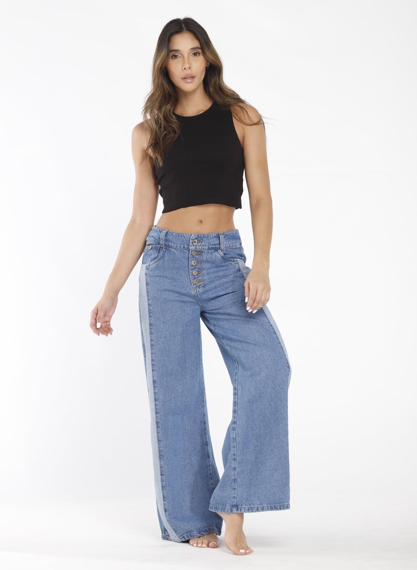 Jeans Wide Leg 5 Botones 2 Tonos 152661 - Piel de Ángel
