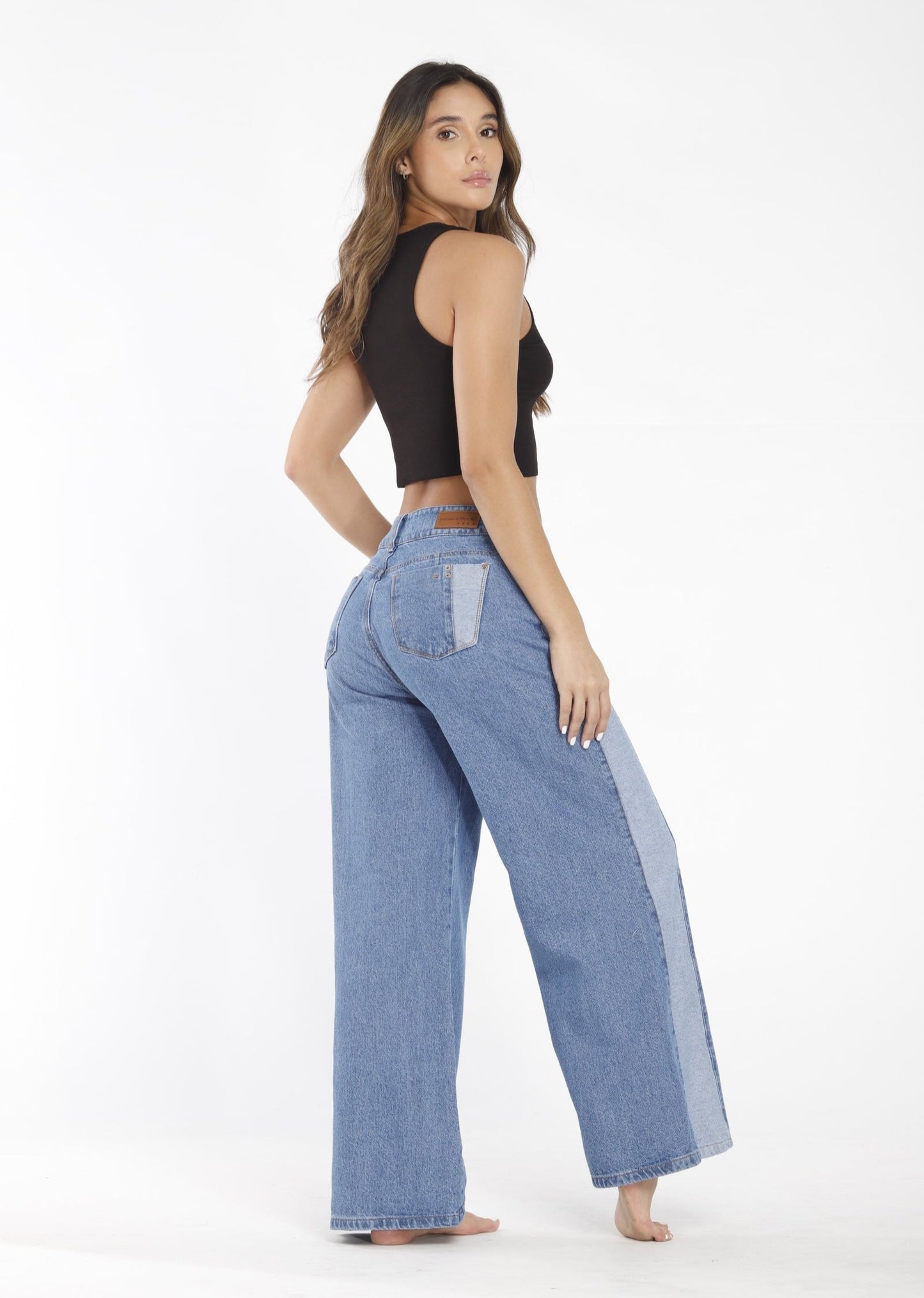 Jeans Wide Leg 5 Botones 2 Tonos 152661 - Piel de Ángel
