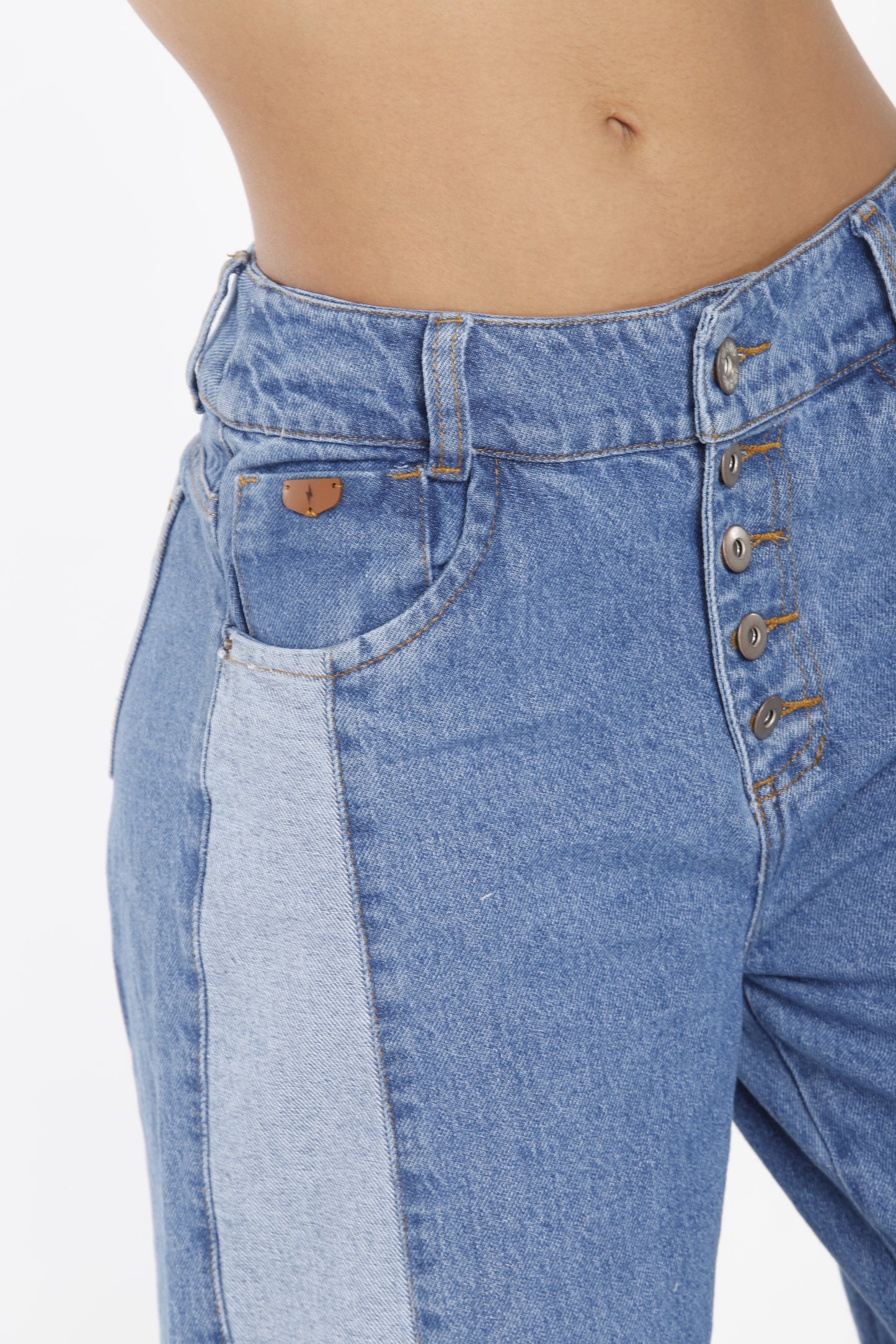 Jeans Wide Leg 5 Botones 2 Tonos 152661 - Piel de Ángel