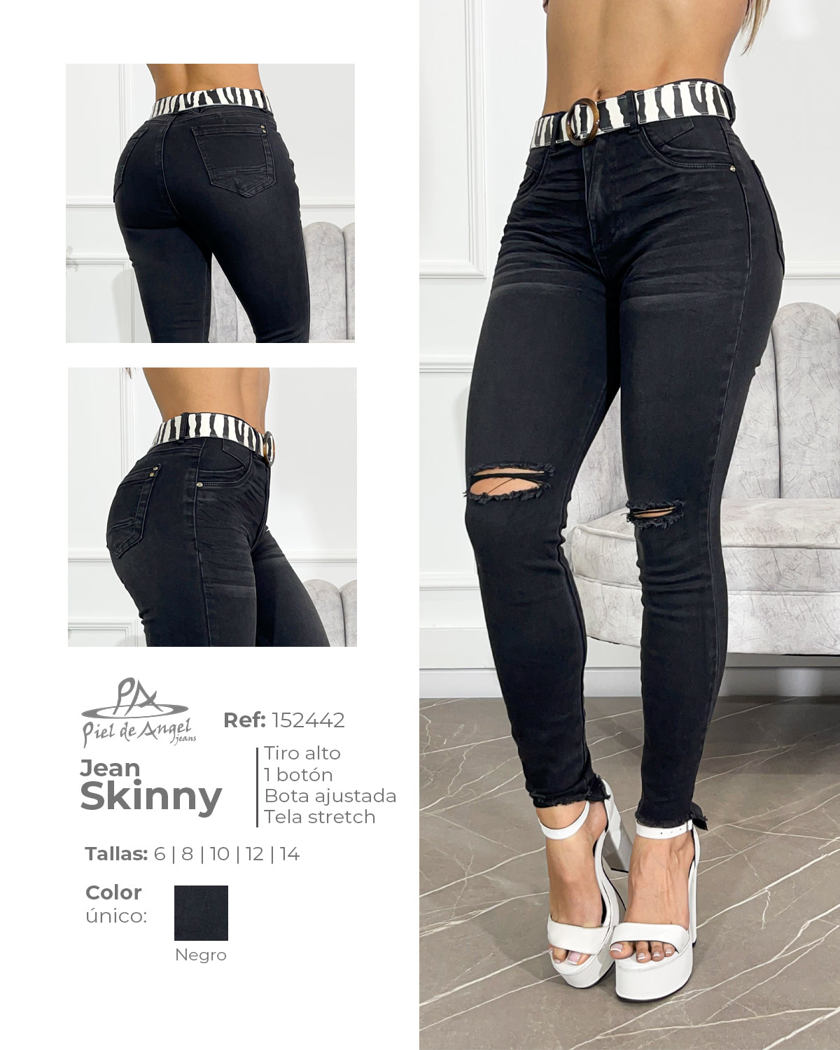 Jeans Skinny Detalle Rodilla 152442 Piel de Angel