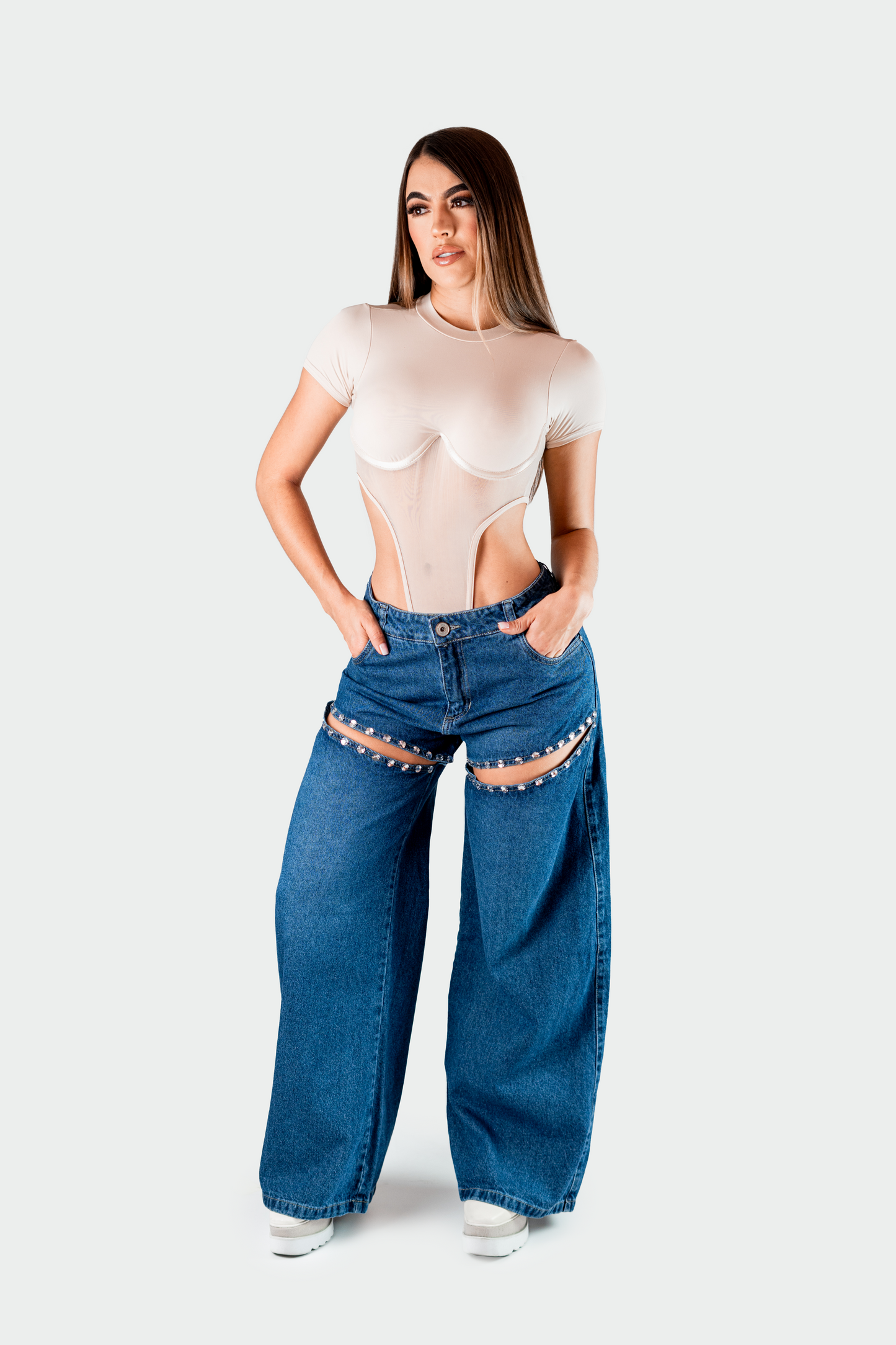 Jeans Wide Leg Tiro Alto 152789 - Piel de Ángel