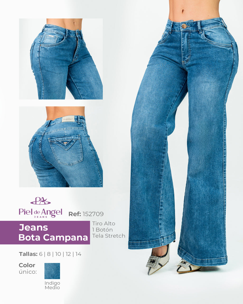 Jeans Bota Campana Tiro Alto 152709 - Piel De Ángel