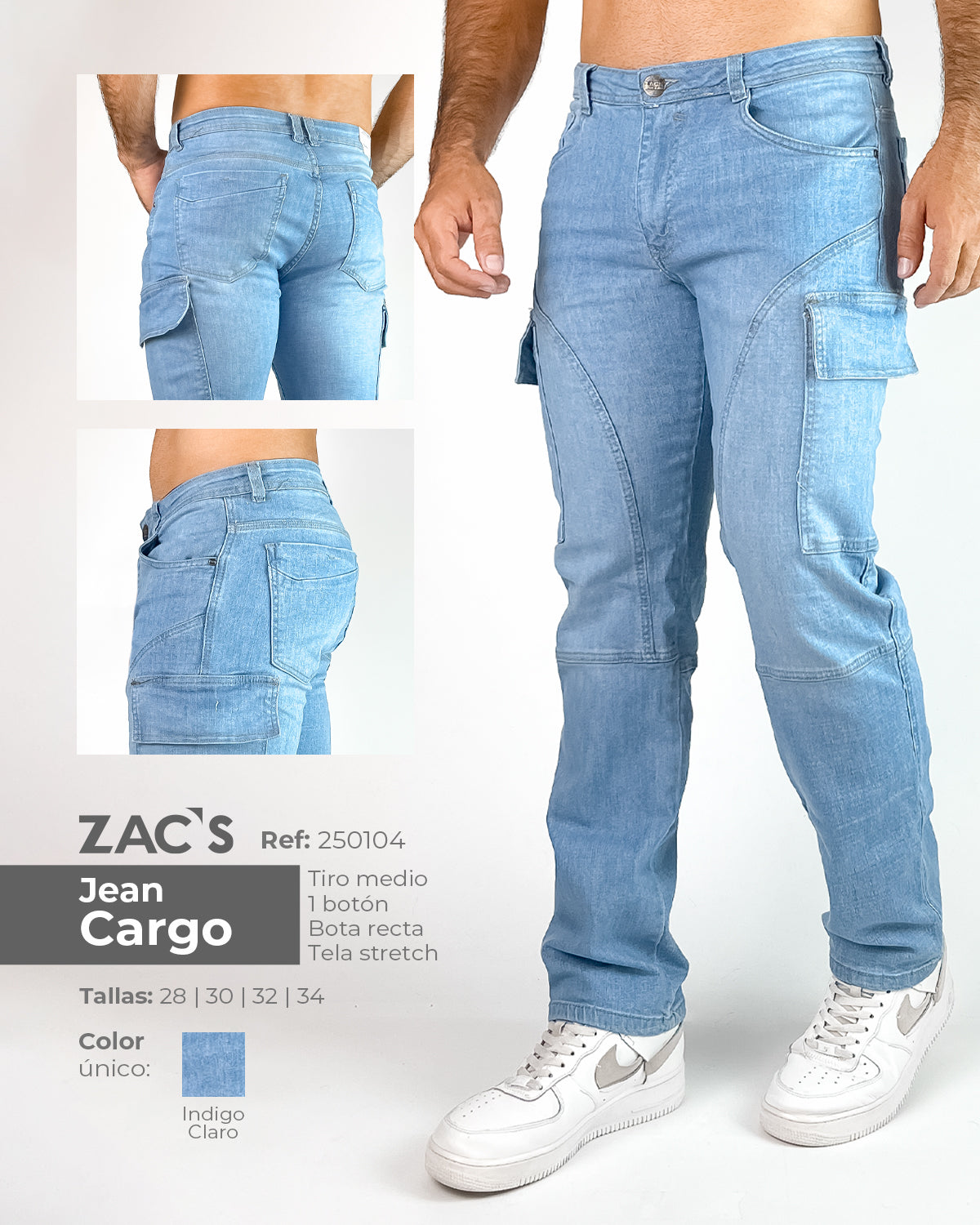ZAC’S Ref. 250104 – Jean Cargo Índigo Claro