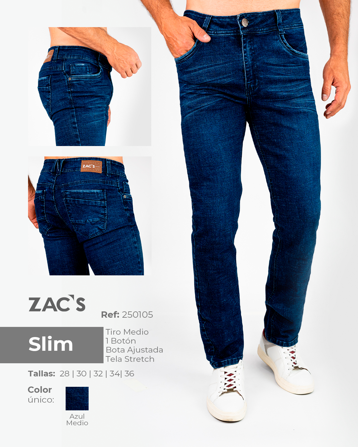 ZAC’S Ref. 250105 – Jean Slim Azul Medio