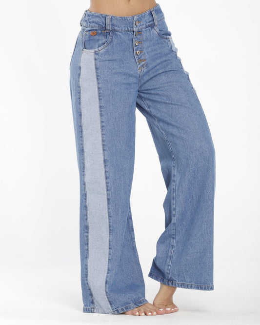 Jeans Wide Leg 5 Botones 2 Tonos 152661 - Piel de Ángel