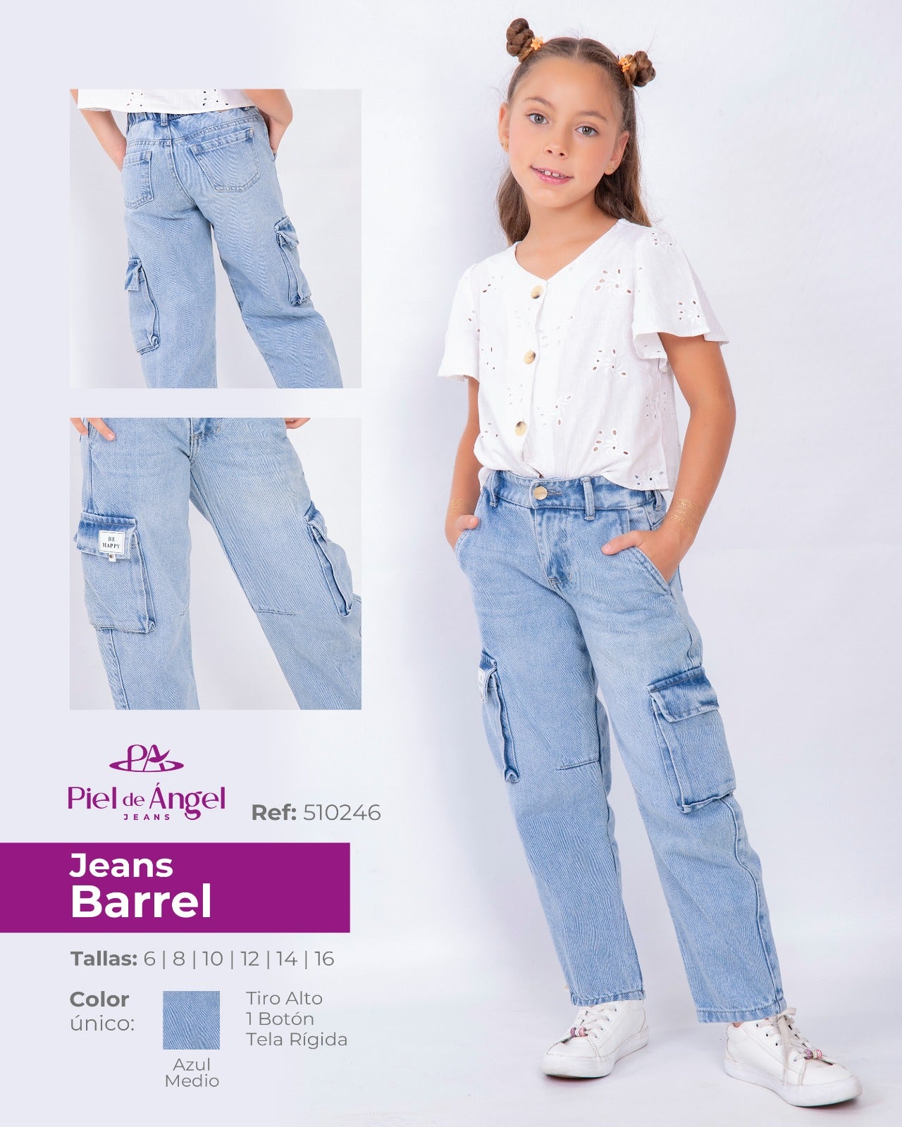 Jeans Barrel Cargo Azul Medio – Ref: 510246